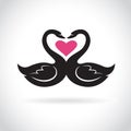 Vector of two loving black swans and pink heart on white background. Wild Animals. swans logo or icon. Royalty Free Stock Photo