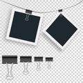 Vector two photo frame and set binder clip on an isolated background