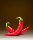Vector two red hot chilli peppers isolated on a brown background Royalty Free Stock Photo