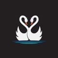 Vector of two white swan design on black background. Wild Animals. Birds. Easy editable layered vector illustration Royalty Free Stock Photo