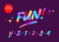Vector Type Design with Neon Colors. Creative Colourful Hand Drawn Typography. Funny Textured Typeface in Cartoon Style.