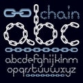 Vector type font, script from a to z. Lower case creative letters, abc made with iron chain.