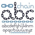 Vector type font, script from a to z. Lower case decorative letters, abc created using chrome chain, linkage.
