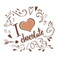 Vector typographic banner I love chocolate decorated abstract hand drawn ornament on brown chocalate colors