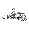 Vector typography greeting card - Happy thanksgiving - in linear style with swirls. Holiday banner in balck color Royalty Free Stock Photo