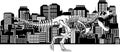 vector Tyrannosaurus Rex dinosaur skeleton outline illustration Royalty Free Stock Photo