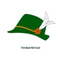 Vector Tyrolean Hat Icon with a feather isolation over white