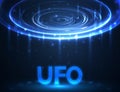 Vector UFO. Light in dark. Blue glowing. Space. Abstract alien Royalty Free Stock Photo