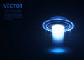 Vector UFO. Light in dark. Blue glowing. Space. Abstract alien background. Royalty Free Stock Photo