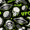 Vector UFO seamless pattern with outer space design elements Royalty Free Stock Photo