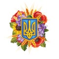 Vector Ukrainian coat of arms with symbols of Ukraine