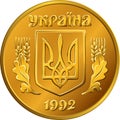 Vector Ukrainian money gold coin hryvnia