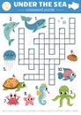 Vector under the sea crossword puzzle for kids. Simple ocean life quiz with for children. Educational marine activity with fish, Royalty Free Stock Photo