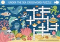 Vector under the sea crossword puzzle for kids. Simple ocean life quiz with marine landscape for children. Educational activity Royalty Free Stock Photo