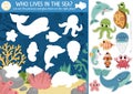 Vector under the sea cut and glue activity. Crafting game with cute water landscape, whale, dolphin. Fun ocean life printable Royalty Free Stock Photo