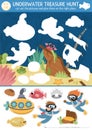 Vector under the sea cut and glue activity. Crafting game with cute water landscape, whale, dolphin. Underwater treasure hunt Royalty Free Stock Photo