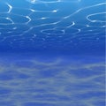 Vector underwater background illustration with water waves. Blue underworld realistic backdrop. Ocean or sea floor Royalty Free Stock Photo