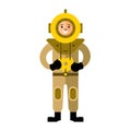 Vector Underwater diving. Antique scuba diver. Flat style colorful Cartoon illustration.