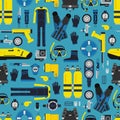 Vector underwater diving equipment pattern or background