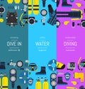 Vector underwater diving vertical banner templates