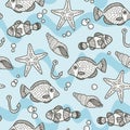 Vector underwater seamless pattern in blue Royalty Free Stock Photo