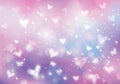 Vector unicorn background with hearts, lights and stars.