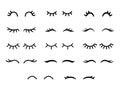 Vector unicorn eyelashes. Cartoon animal eyes. Closed woman eyes. Icon set. Royalty Free Stock Photo