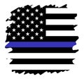 Vector United States flag with blue line to honor police and law. Background, officer