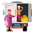 Vector Unloading truck. Flat style colorful Cartoon illustration.