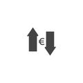 Vector up and down arrow and euro sign icon on white isolated background