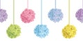Vector Up Down Hanging Pastel Colorful Birthday Party Paper Pom Poms Set Horizontal Seamless Repeat Border Pattern Royalty Free Stock Photo