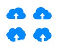 Vector Upload in Cloud Icon, Blue Colored Clouds with Arrows Set Isolated.