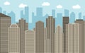 Vector urban landscape illustration. Street view with brown cityscape, skyscrapers and modern buildings at sunny day. Royalty Free Stock Photo