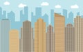 Vector urban landscape illustration. Street view with cityscape, skyscrapers and modern buildings Royalty Free Stock Photo