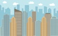 Vector urban landscape illustration. Street view with cityscape, skyscrapers and modern buildings at sunny day. Royalty Free Stock Photo