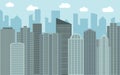 Vector urban landscape illustration. Street view with cityscape, skyscrapers and modern buildings at sunny day. Royalty Free Stock Photo