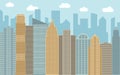 Vector urban landscape illustration. Street view with cityscape, skyscrapers and modern buildings at sunny day. Royalty Free Stock Photo