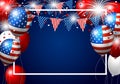 Vector USA balloon design of american flag with firework Royalty Free Stock Photo