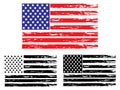 Vector USA Grunge Flag, Painted American Symbol Of Freedom. Set Of Black And White And Colored Flags Of The United