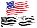 Vector USA grunge flag, painted american symbol of freedom. Set of black and white and colored flags of the united