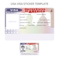 Vector USA passport visa sticker template in flat style