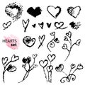 Vector Valentine day set with hand drawing hearts in scratch style in black isolated on white background. Simple design element. Royalty Free Stock Photo