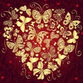 Vector valentine heart made from a variety of golden butterflies