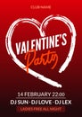 Vector valentine party poster or flyer design template. Valentine party greeting illustration night. Disco club dance event