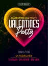 Vector valentine party poster or flyer design template. Valentine party greeting illustration night. Disco club dance event