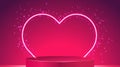 Vector valentine, purple podium on a bright background with a large neon heart.