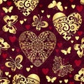 Vector Valentine seamless pattern with golden butterflies and hearts Royalty Free Stock Photo