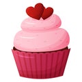 Vector Valentine's day cupcake icon with hearts isolated on white background. Love muffin concept illustration Royalty Free Stock Photo