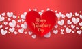 Vector Valentines background with romantic red paper cut heart pattern with gold calligraphy lettering text Valentine`s Day for l