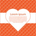 Vector valentines day background. White hearts on orange and text frame